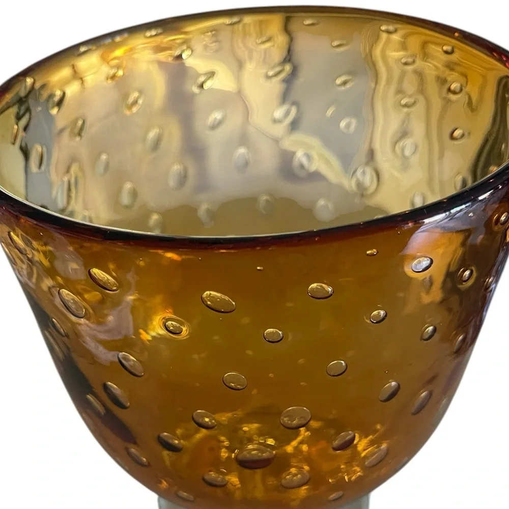 Amber Compote Optic Bubble Vase Clear Footed Empoli Style Vtg MCM Art Glass 9.5
